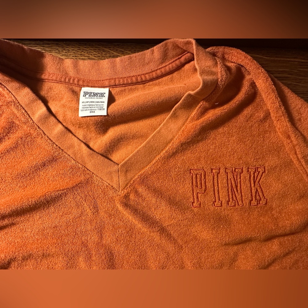 Victoria Secret PINK~Orange Sweatshirt and Shorts Set~Pajamas Sleepwear - Picture 5 of 7